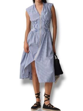 Anthropologie The Tommie Cap-Sleeve Smocked Front-Zip Dress: Shine Edition  XS